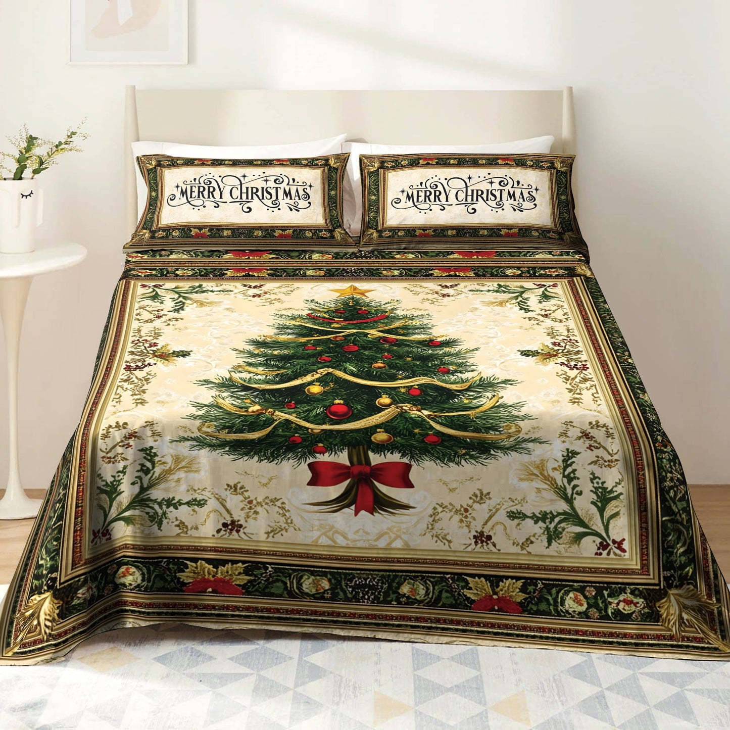 Shineful 4-Piece Bed Sheet Set Classic Christmas Tree