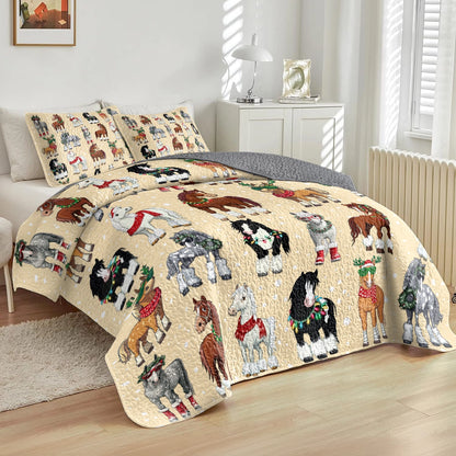 Shineful All Season Quilt 3-Piece Set - Horse Holiday Hoofin' Around