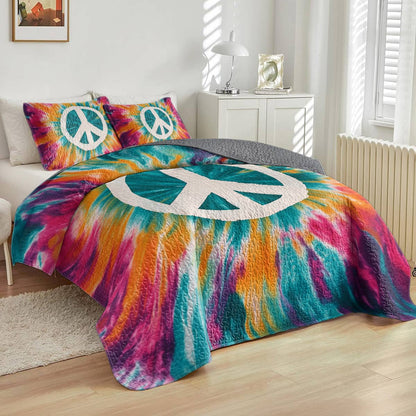 Shineful All Season Quilt 3-Piece Set - Peace Sign Tie-Dye