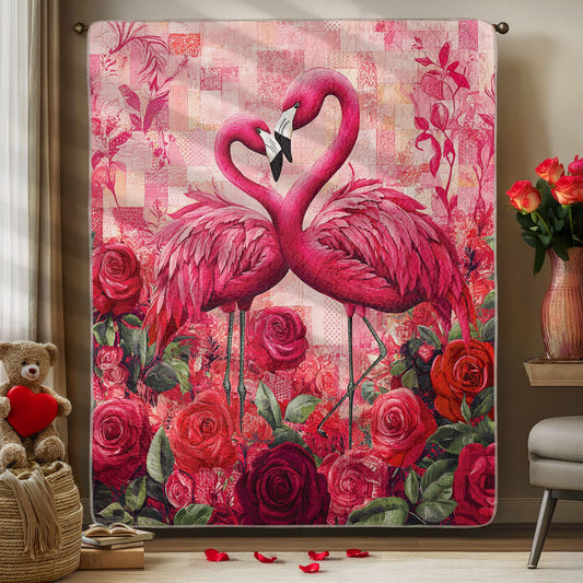 Shineful Flat Print Faux Quilt Blanket Romantic Flamingo