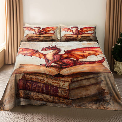 Shineful 4-Piece Bed Sheet Set Historic Dragon Books