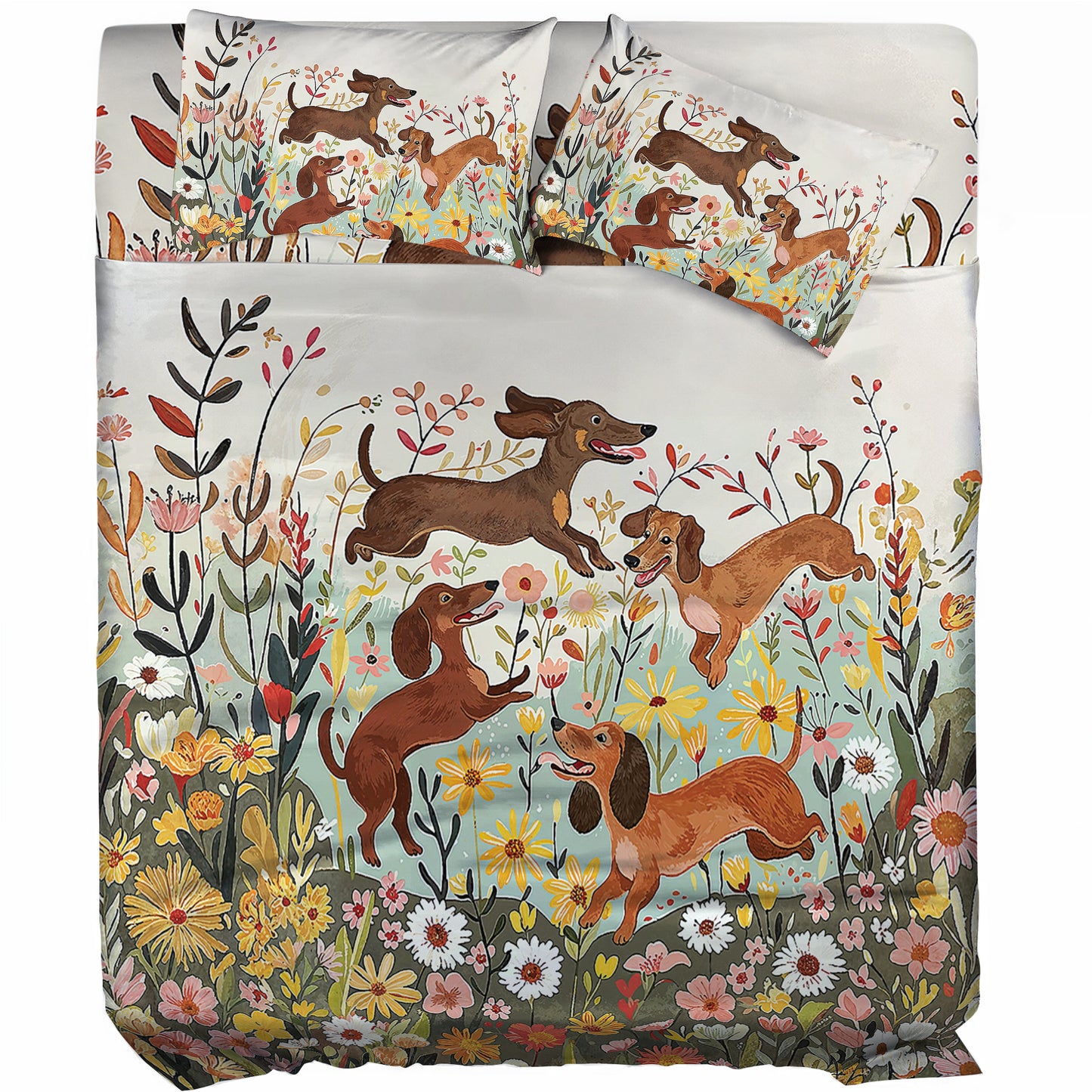 Shineful 4-Piece Bed Sheet Set - Dachshund Floral