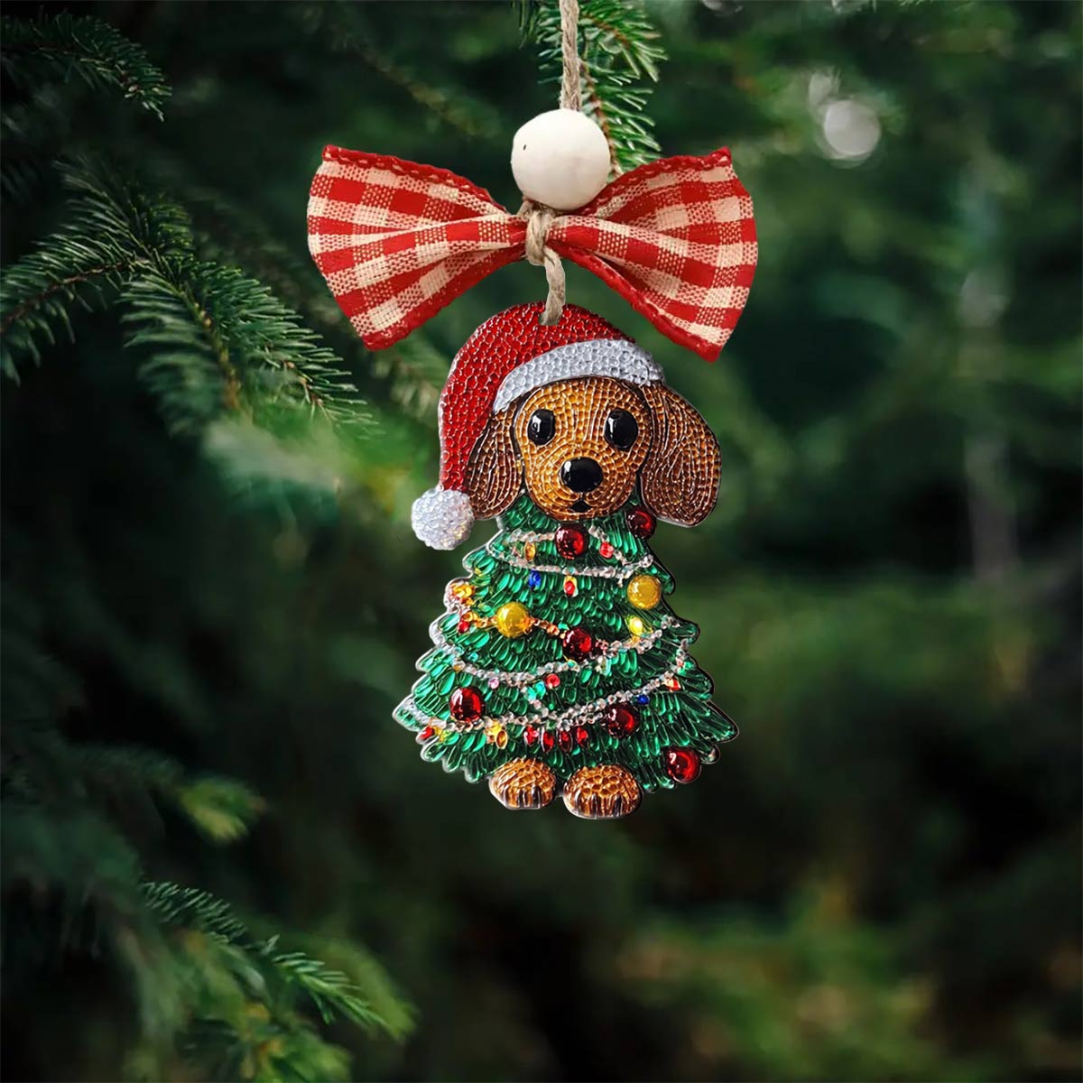 Shineful 2D Acrylic Ornament Cute Dachshund Christmas Tree