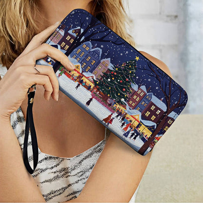 Shineful Leather Clutch Purse With Wristlet Strap Handle Christmas Market