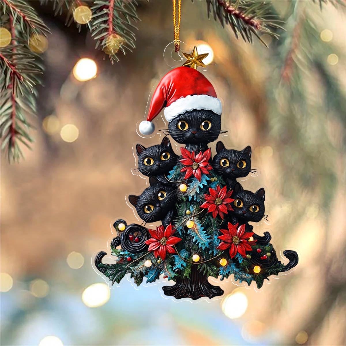 Shineful 2D Acrylic Ornament Cute Black Cats Christmas Tree