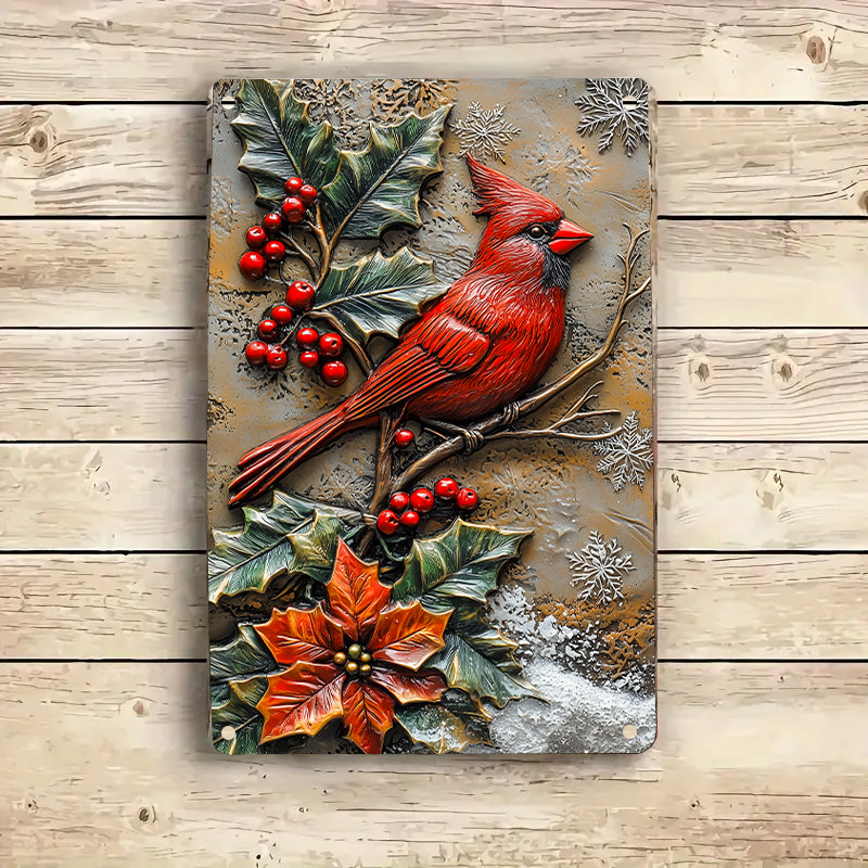 Shineful 2D Metal Sign Snowy Cardinal