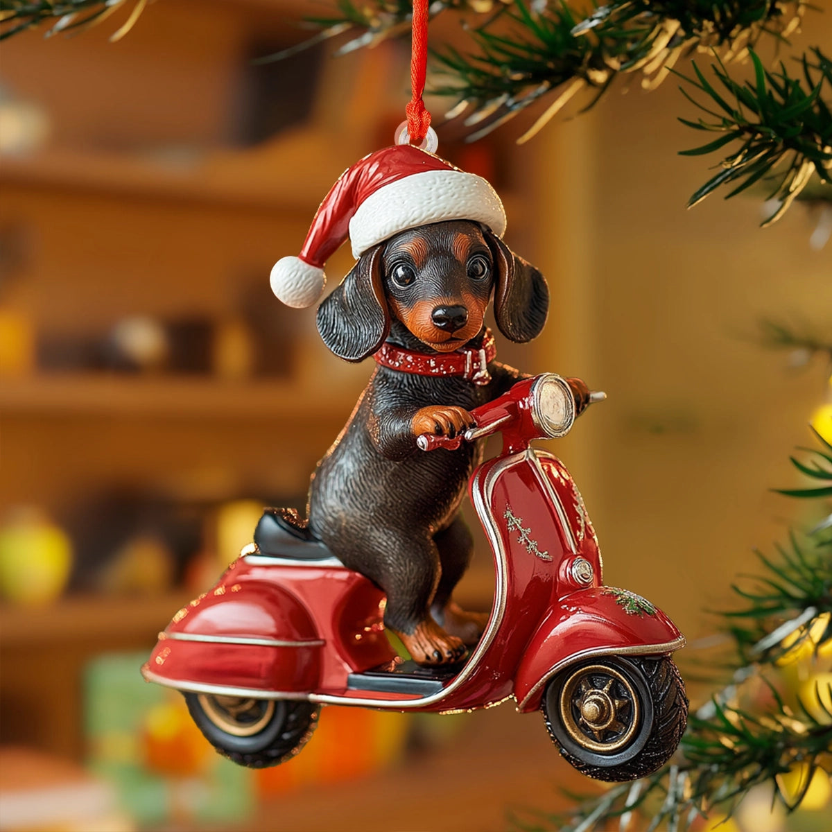 Glänzendes 2D-Ornament aus Acryl „Santa's Little Scooter Buddy“ 