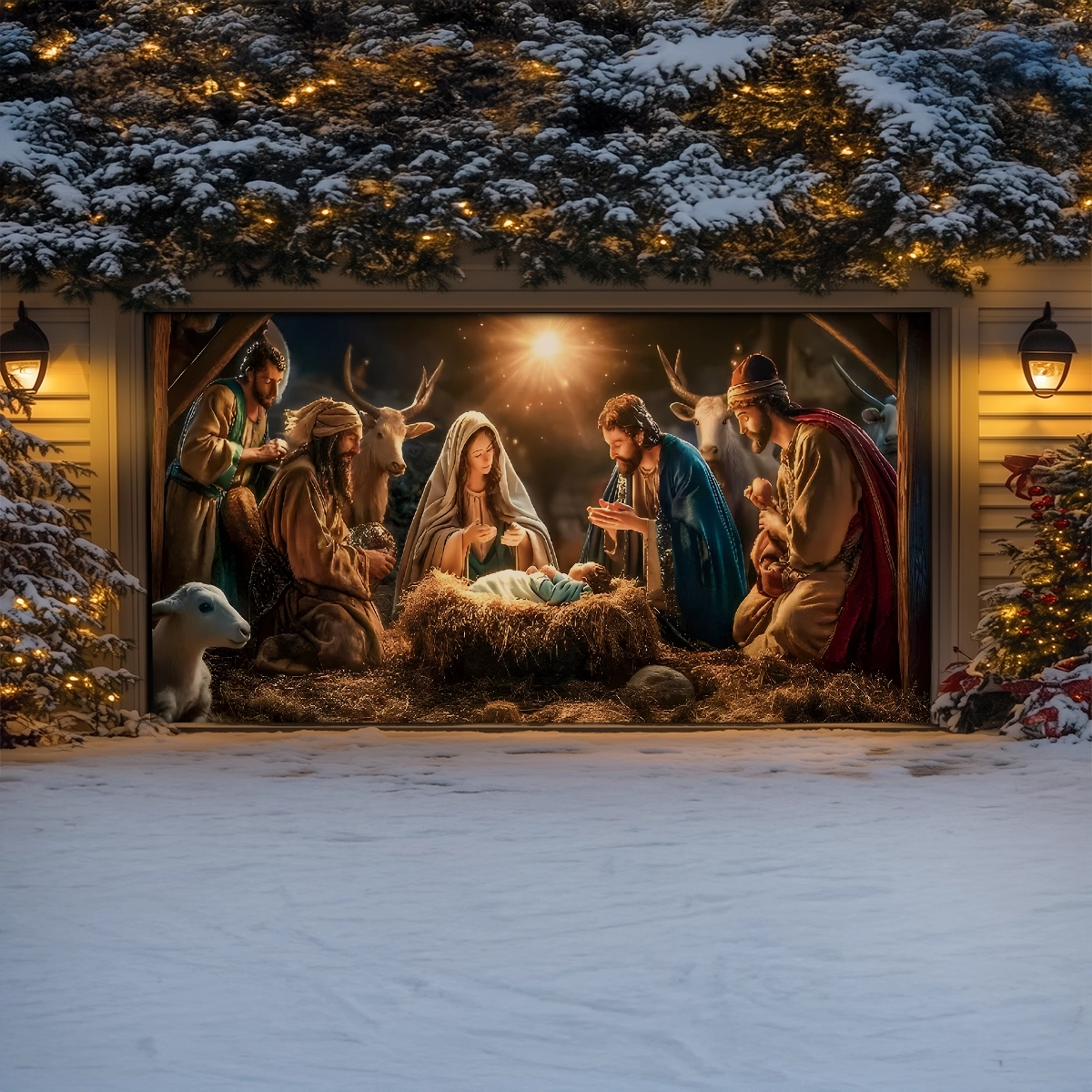 Shineful Garage Door Banner Decoration The Holy Family's Sacred Night