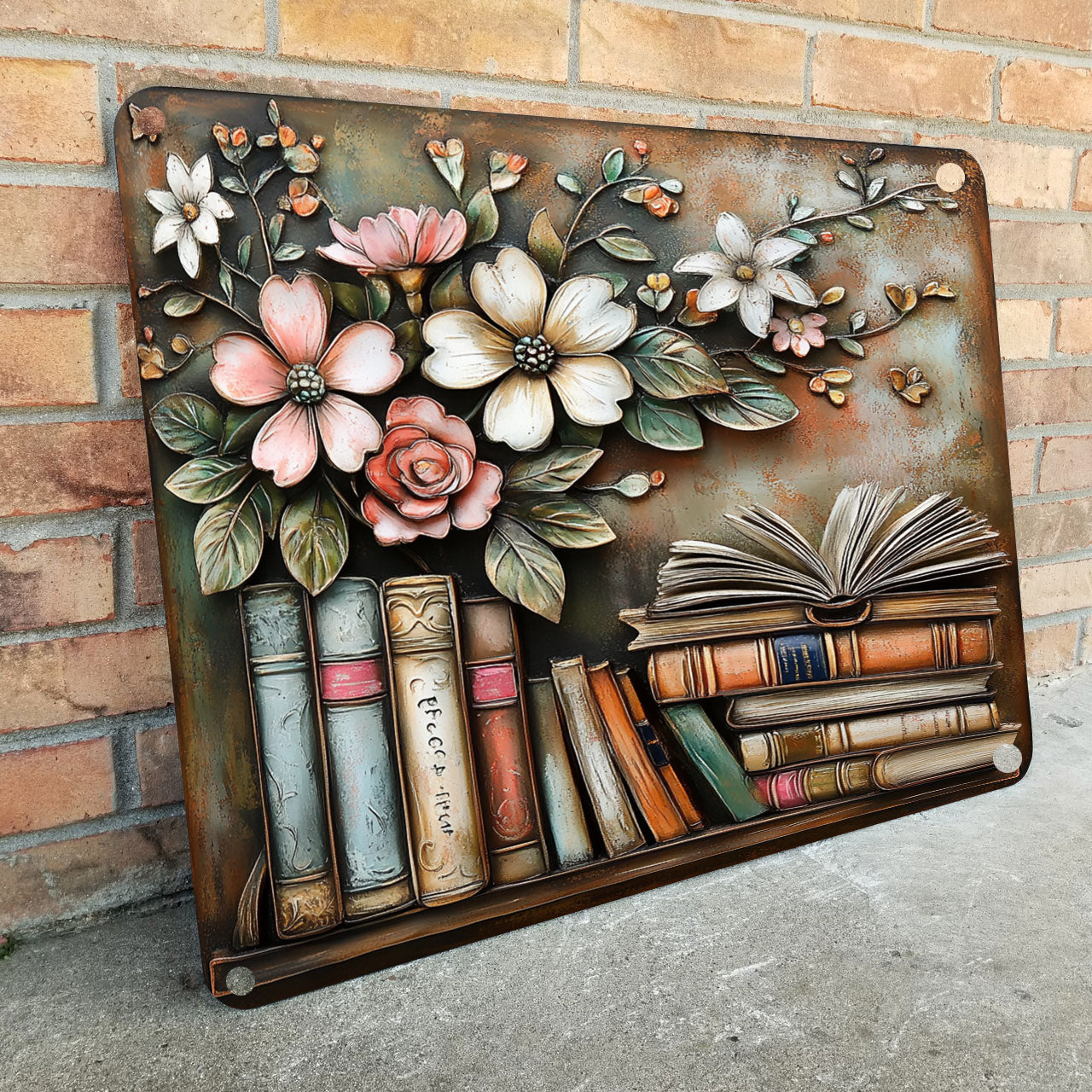 Shineful 2D Metal Sign Gentle Floral Books