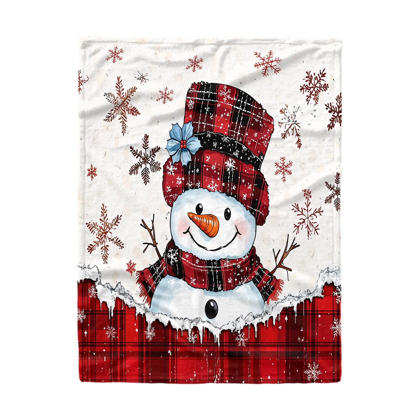 Shineful Fleece Blanket Plaid Snowman Joy