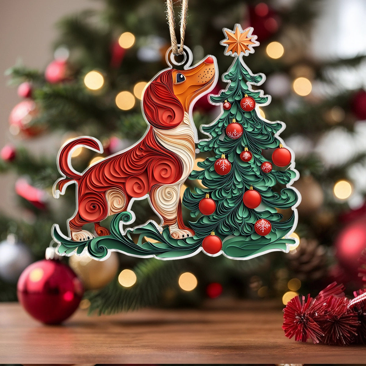 Shineful Acrylic Ornament Dachshund Festive Paws & Tree