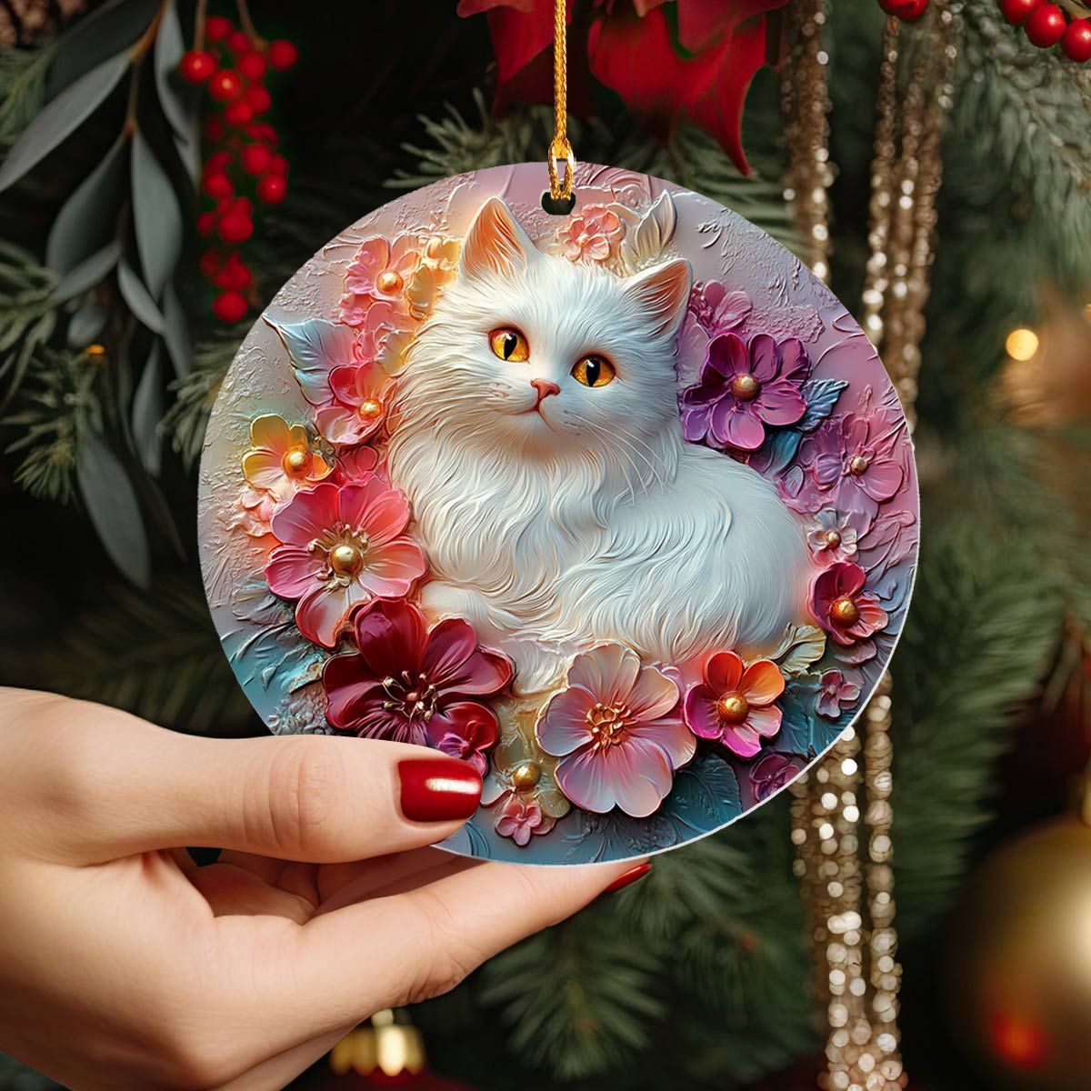 Shineful 2D Acrylic Ornament Floral Cat