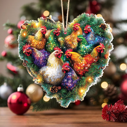 Shineful 2D Acrylic Ornament Holiday Hen House Heart