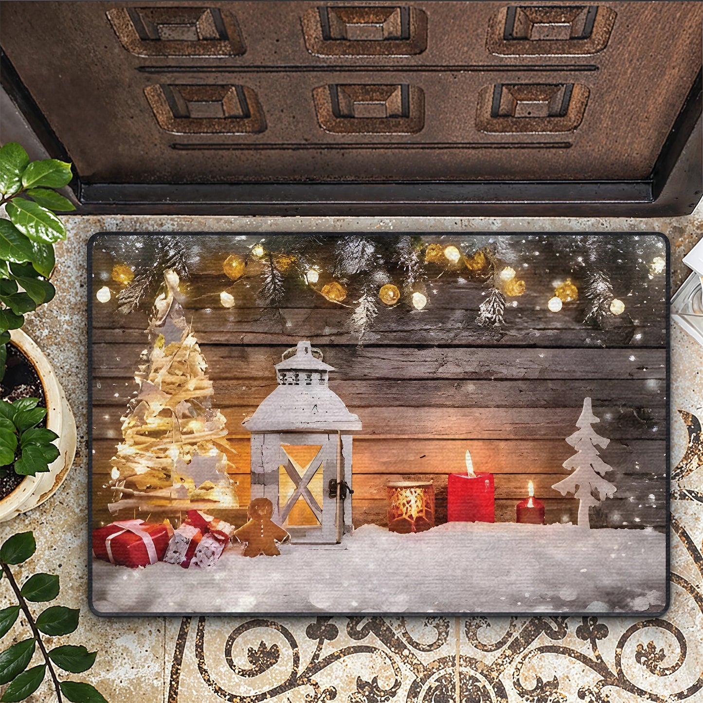 Shineful Ultra-Thin Non Skid Floor Mat, Kitchen Rugs Lantern and Tree Festive