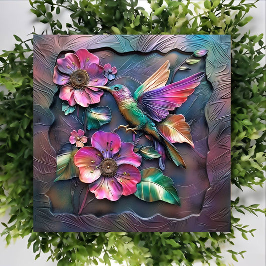 Shineful 2D Metal Sign Floral Hummingbird