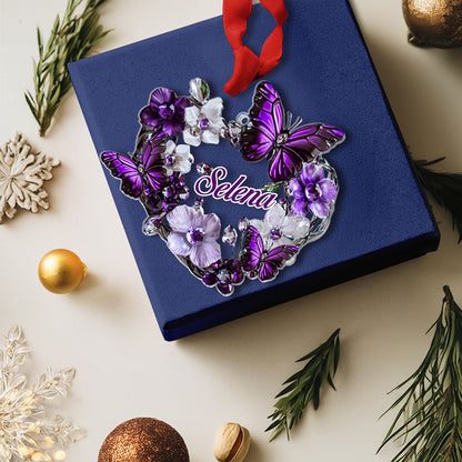 Shineful 2D Acrylic Ornament Personalized Purple Crystal Butterfly Heart