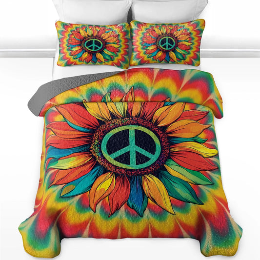 Shineful All Season Quilt 3-Piece Set - Hippie Peace & Love Sunflower