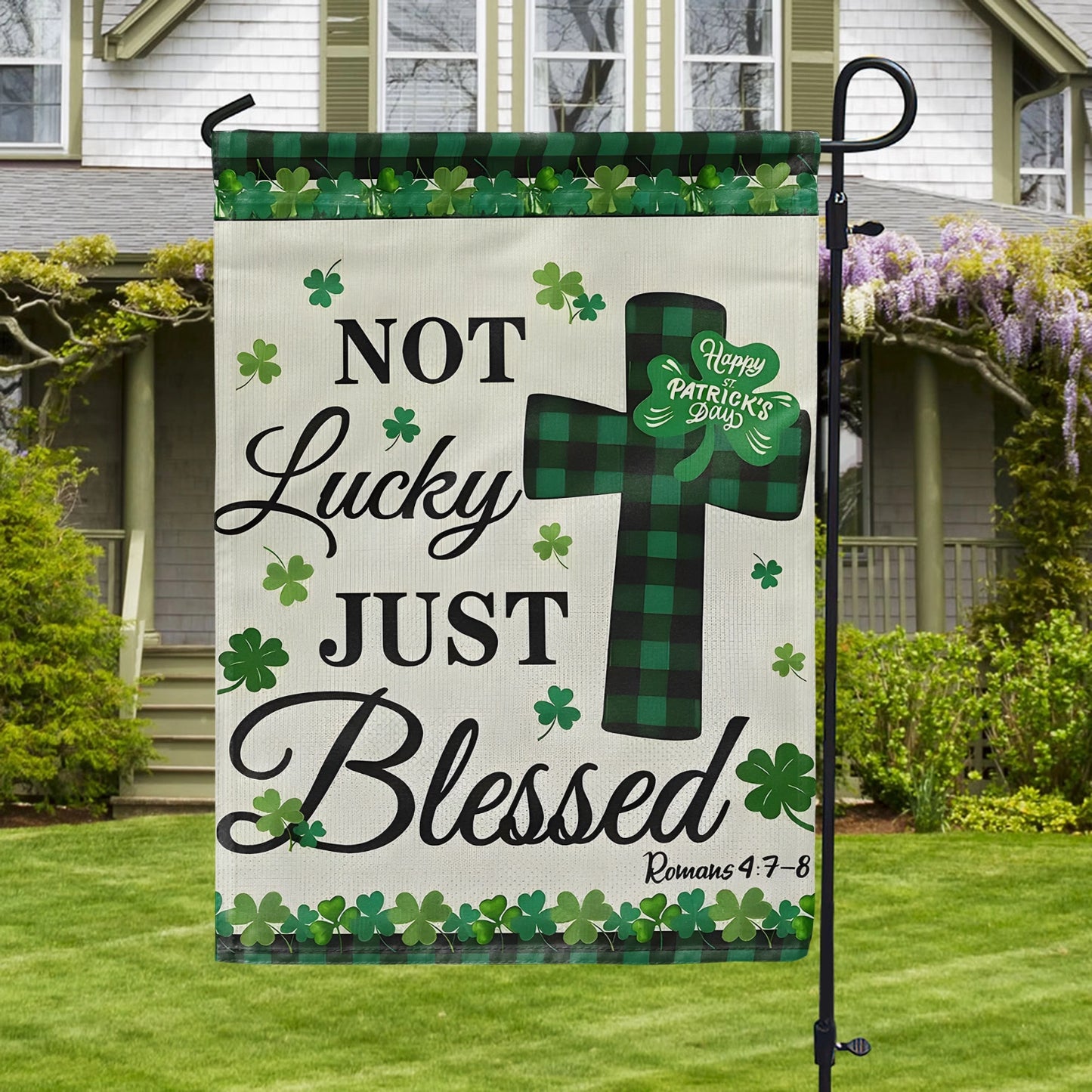 Shineful Garden Flag 12" x 18" Blessed Clover Cross