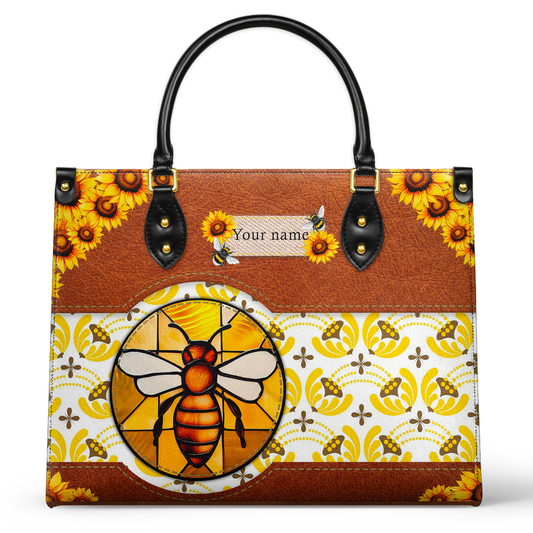 Glänzende Ledertasche Biene Sonnenblume Ledertasche Glänzende Biene Sonnenschein