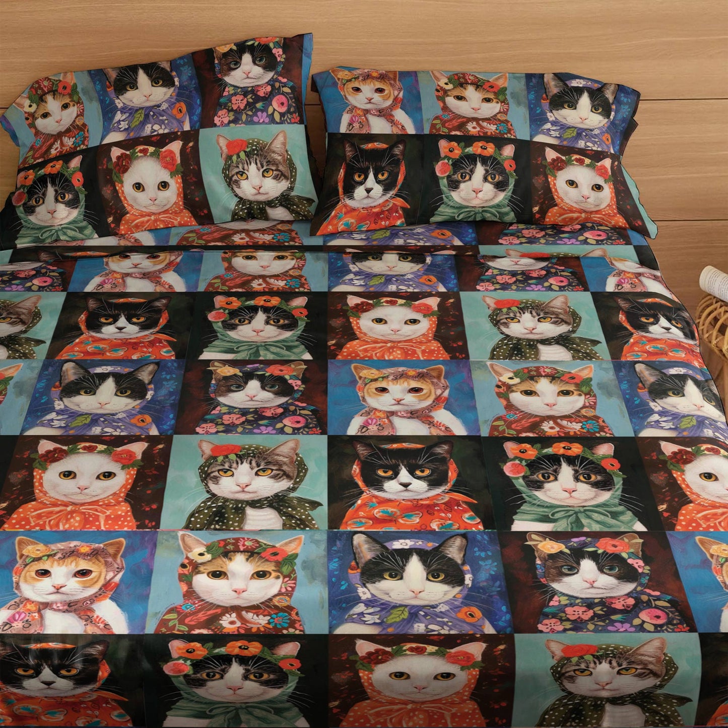 Shineful 4-Piece Bed Sheet Set Vintage Cats