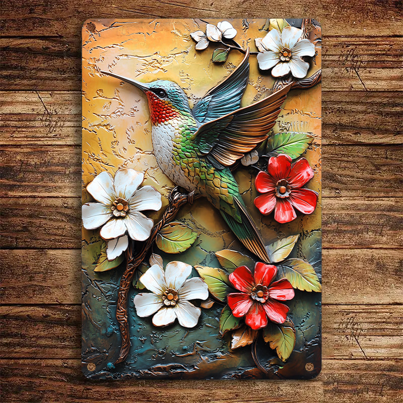 Shineful 2D Metal Sign Hummingbird With Flowers