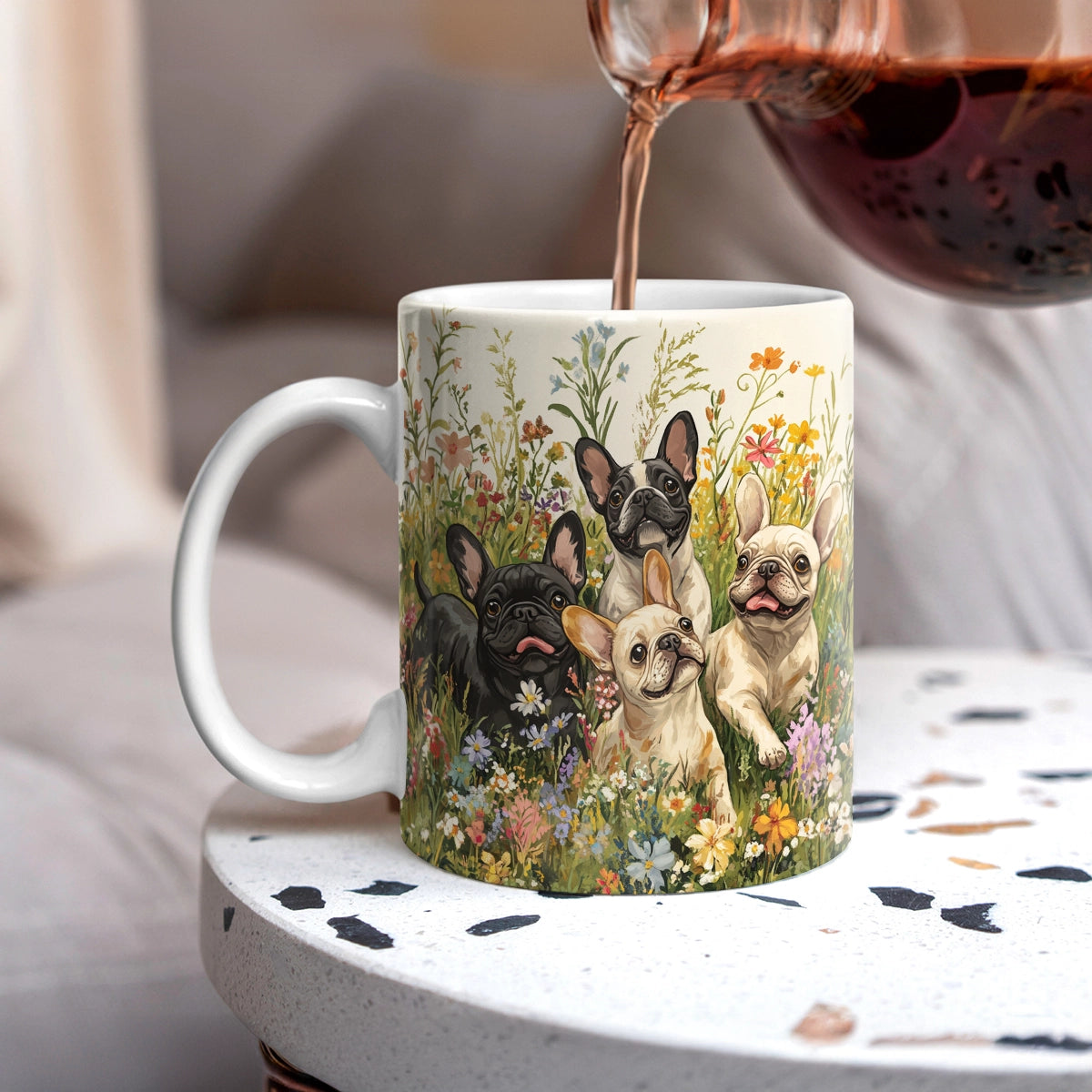 Tasse en céramique brillante Aventure florale Frenchie