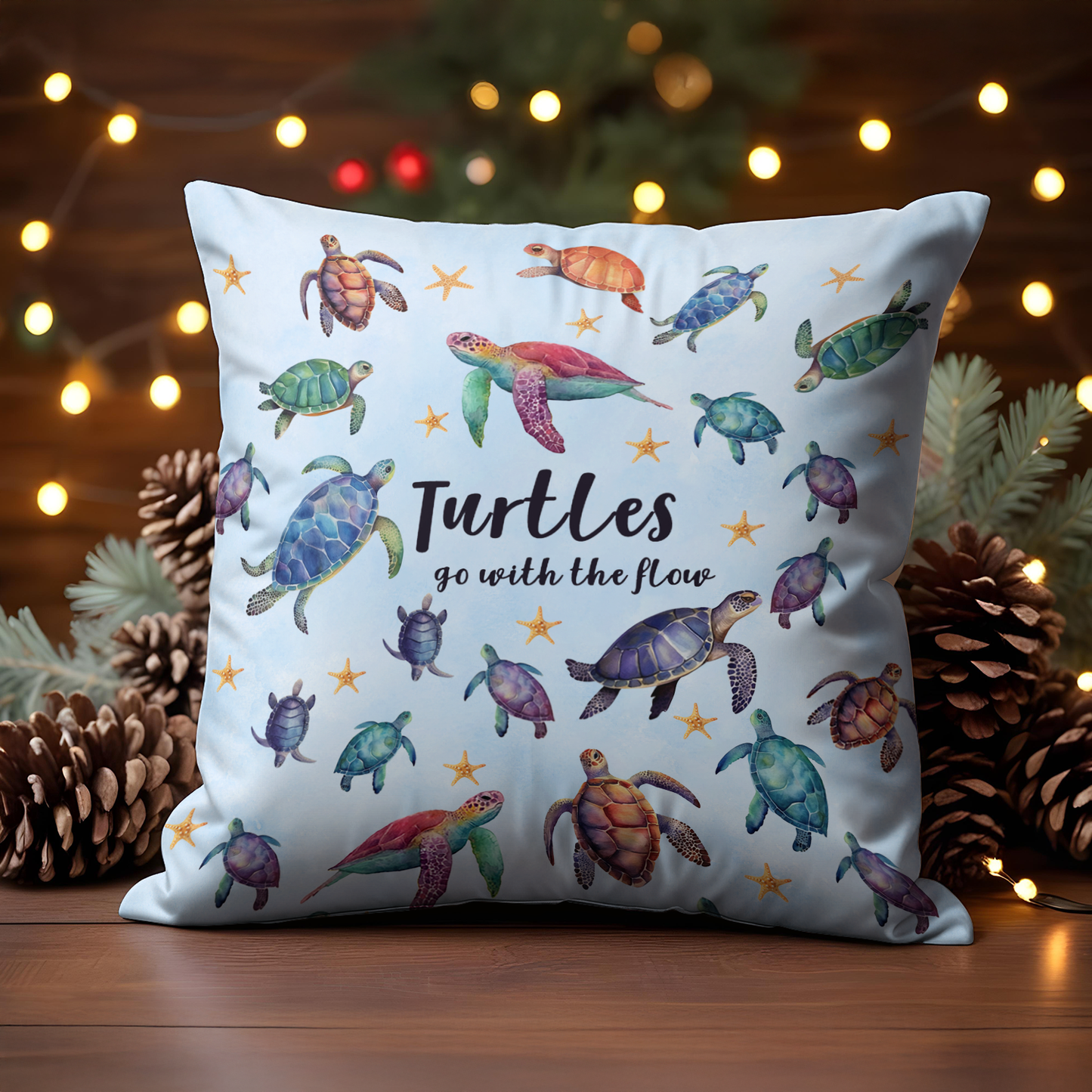 Shineful 2D Print Cushion Cover, Pillowcase, Pillows Covers - Sea Turtle Go With The Flow