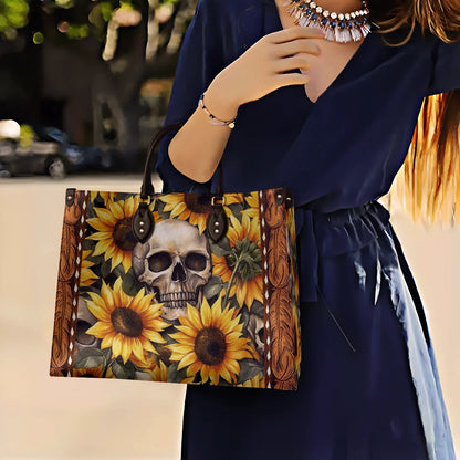 Shineful Leather Bag Sunflower Skull