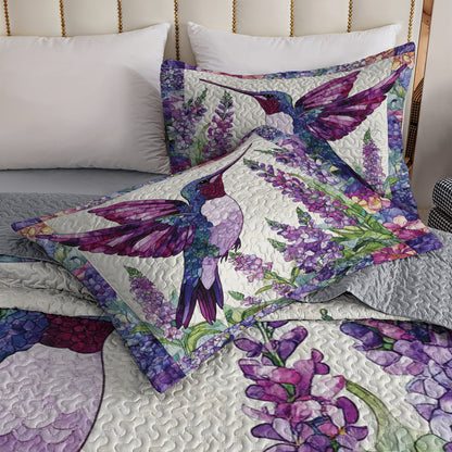 Shineful All Season Quilt 3-Piece Set Purple and Pink Hummingbird