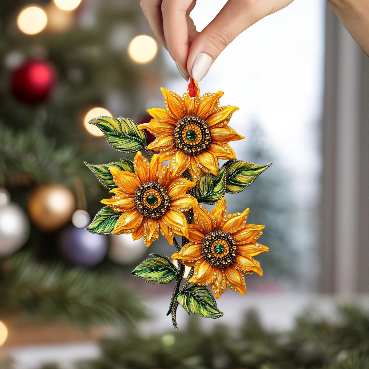 Shineful 2D Acrylic Ornament Golden Crystal Sunflower Elegance