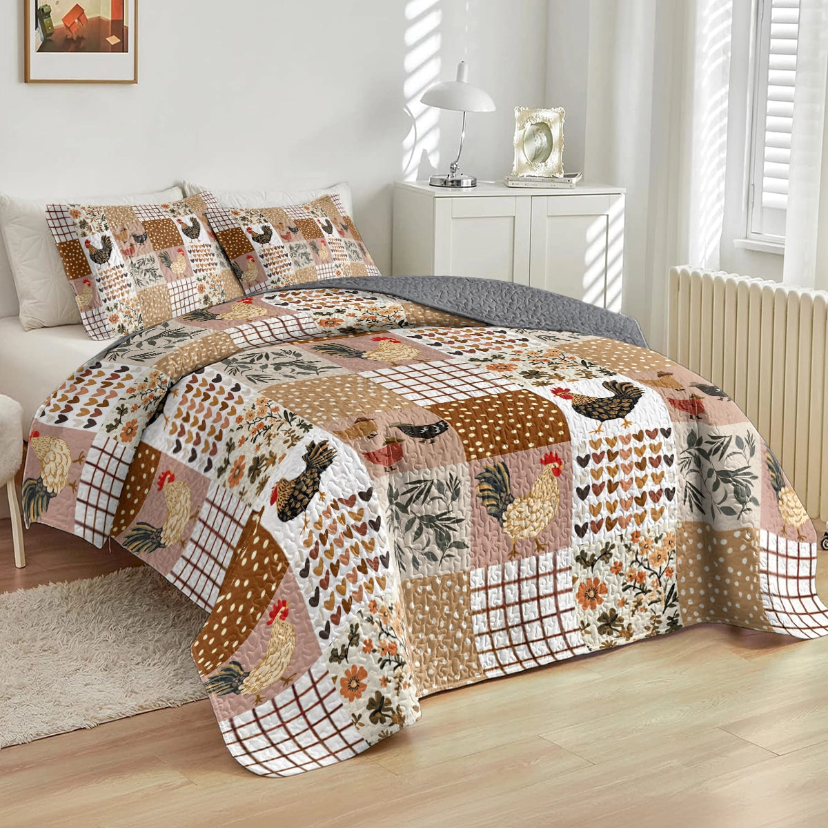 Shineful All Season Quilt 3-Piece Set Country Chicken Patchwork