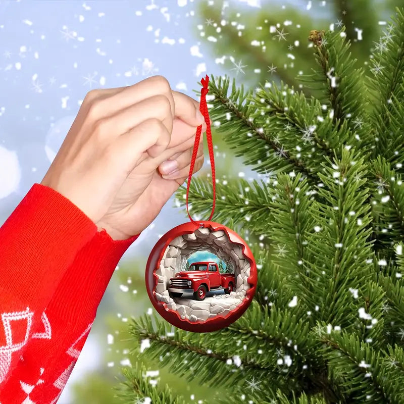 Glänzendes 2D-Ornament aus Acryl – Packungsrabatt Rote Lastwagen Weihnachten