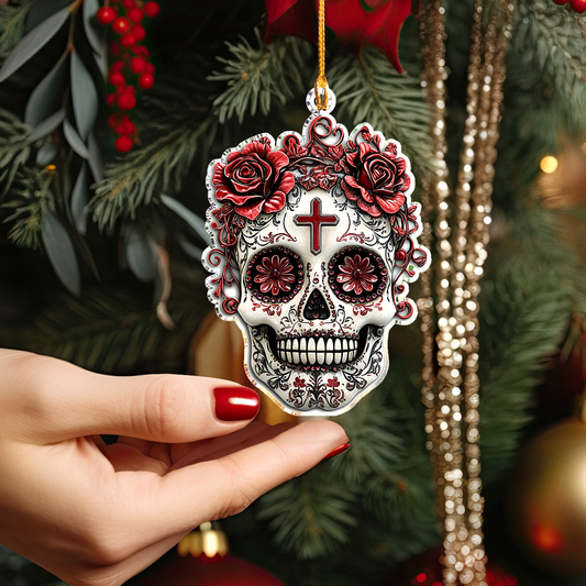 Glänzendes 2D Acrylornament Eternal Rose Sugar Skull 