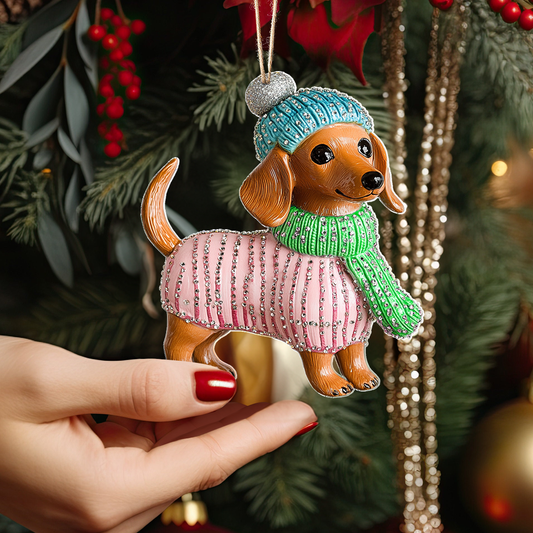 Shineful 2D Acrylic Ornament - Sparkling Sweater Dachshund