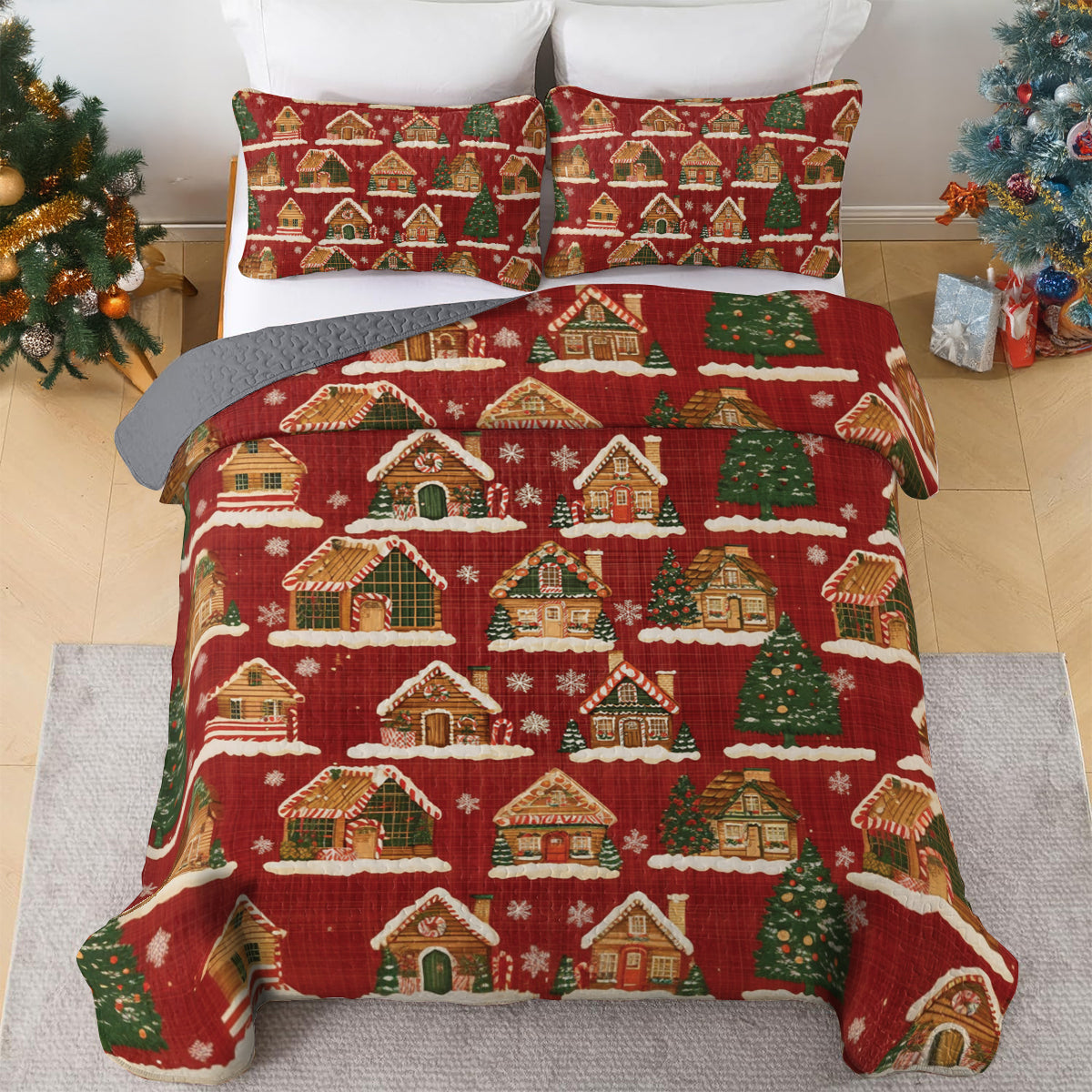 Shineful All Season Quilt 3-Piece Set Gingerbread Village Christmas