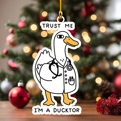 Glänzendes 2D-Ornament aus Acryl – „Trust Me I'm A Ducktor“