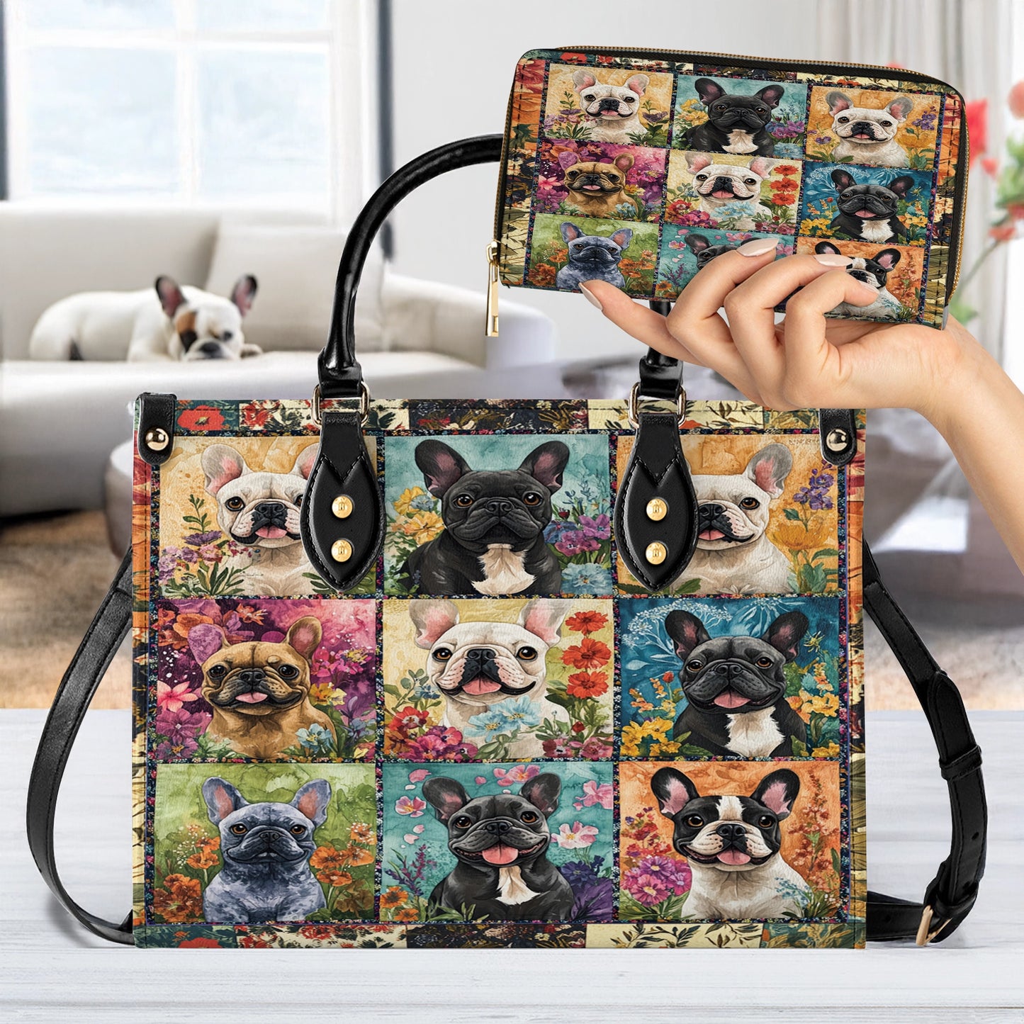 Shineful Leather Bag French Bulldog Garden