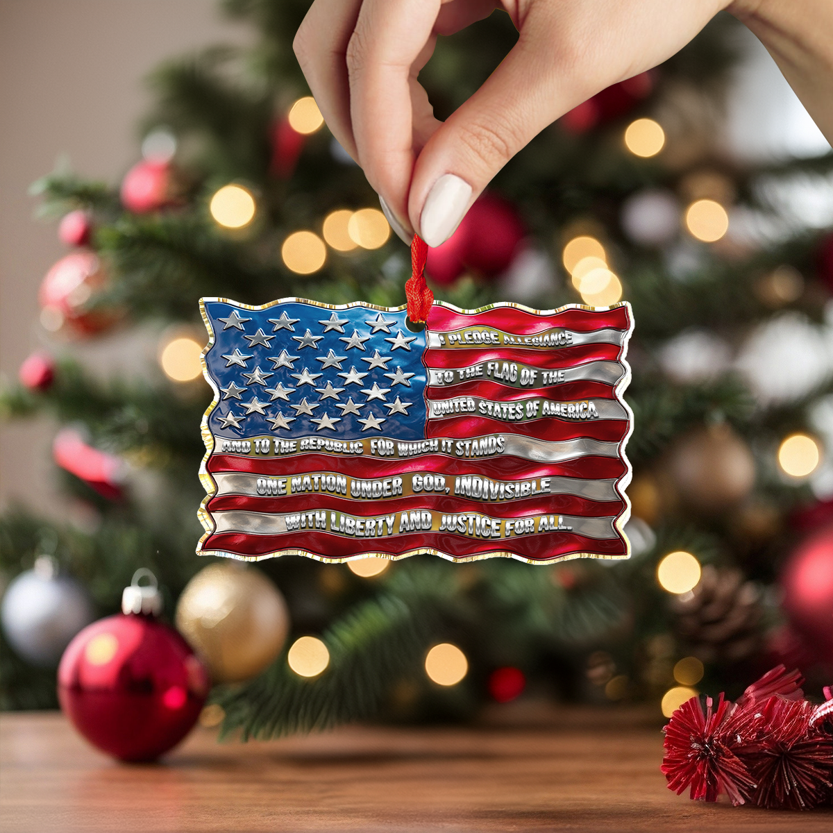 Glänzendes 2D-Ornament aus Acryl – Packrabatt – Amerika-Pledge-Flagge