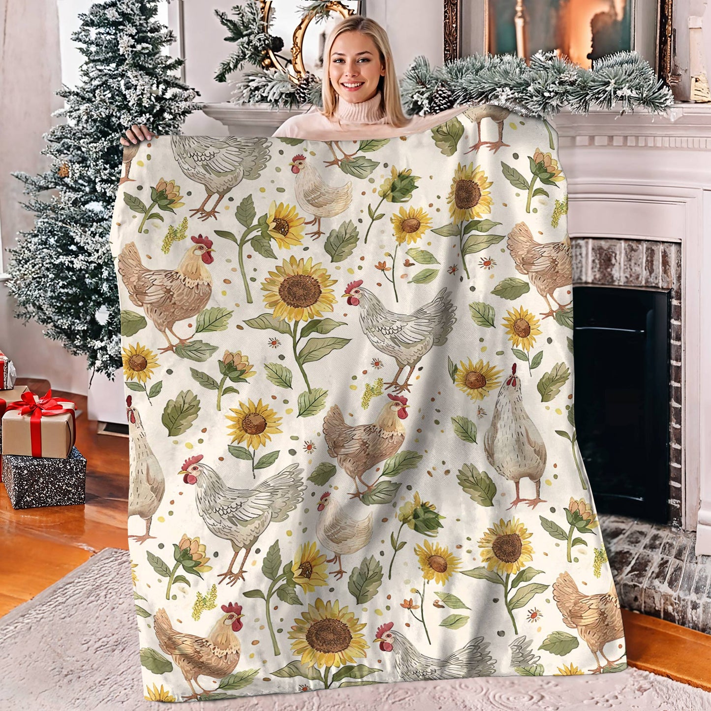 Shineful Fleece Blanket Sunflower Chickens