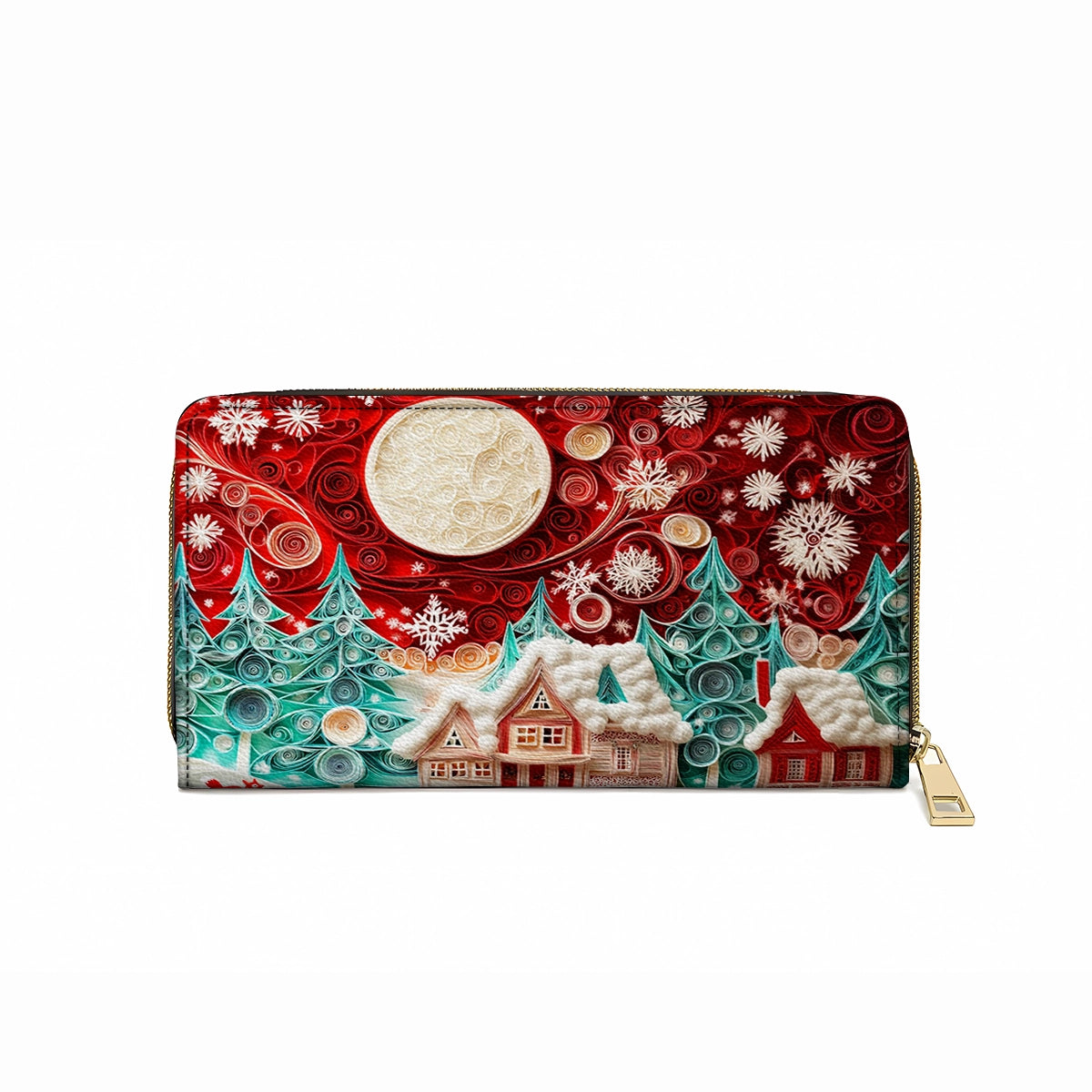 Shineful Leather Clutch Purse With Wristlet Strap Handle Christmas Village