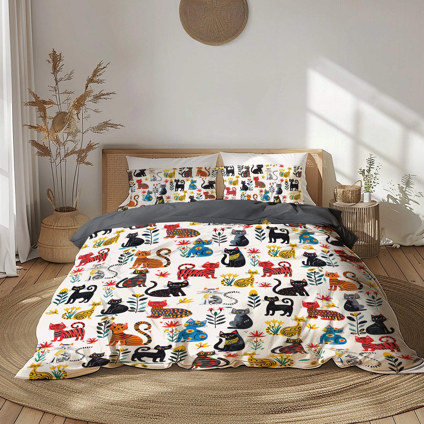 Shineful 3 Pieces Duvet Cover Set Cute Whimsical Cat