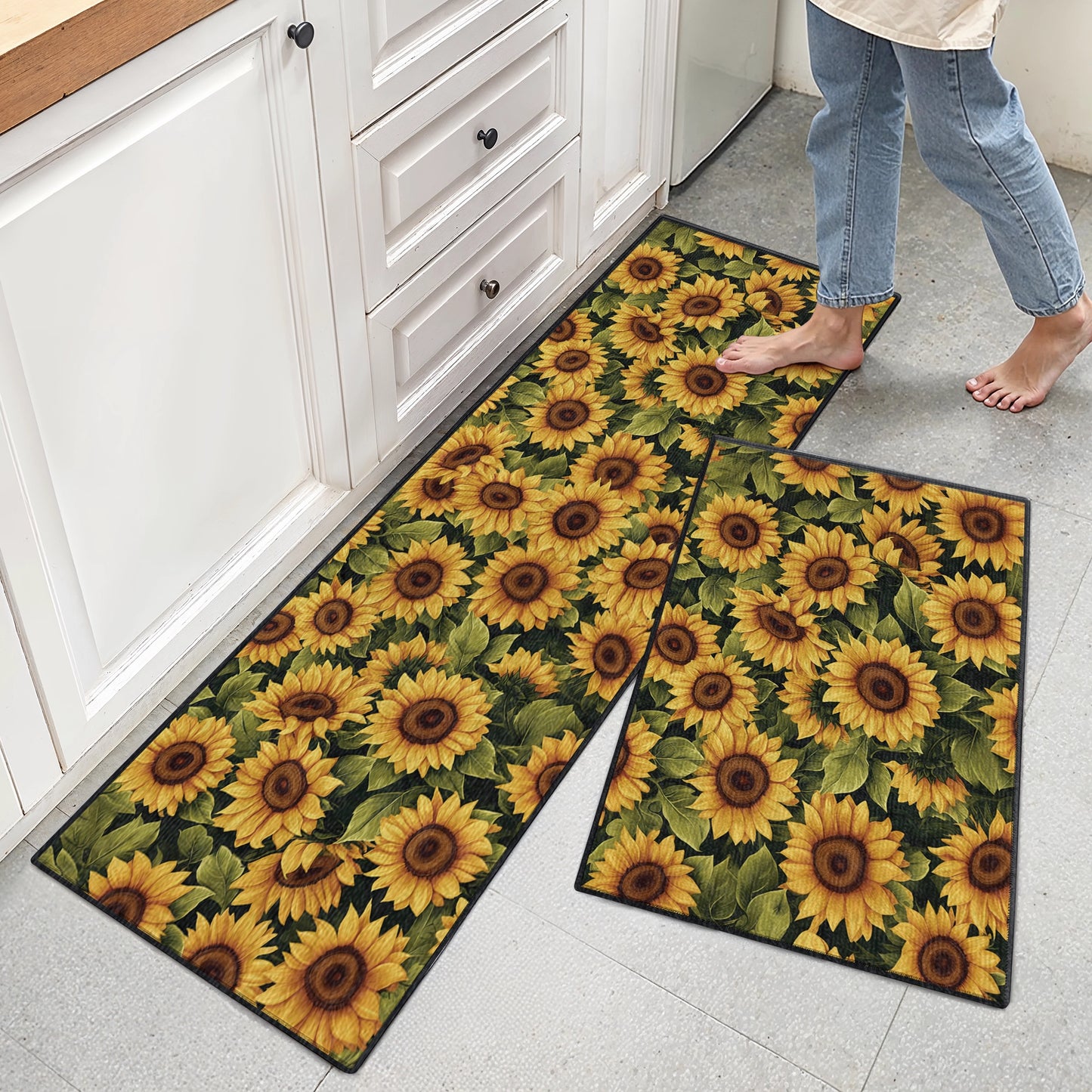 Shineful Ultra-Thin Non Skid Floor Mat, Kitchen Rugs Blooming Sunflower