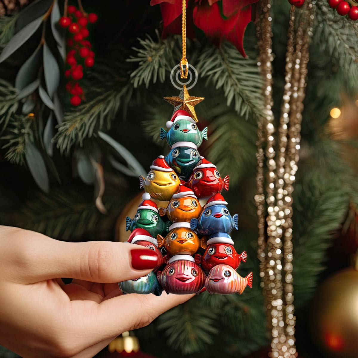 Shineful 2D Acrylic Ornament Fish Christmas Tree