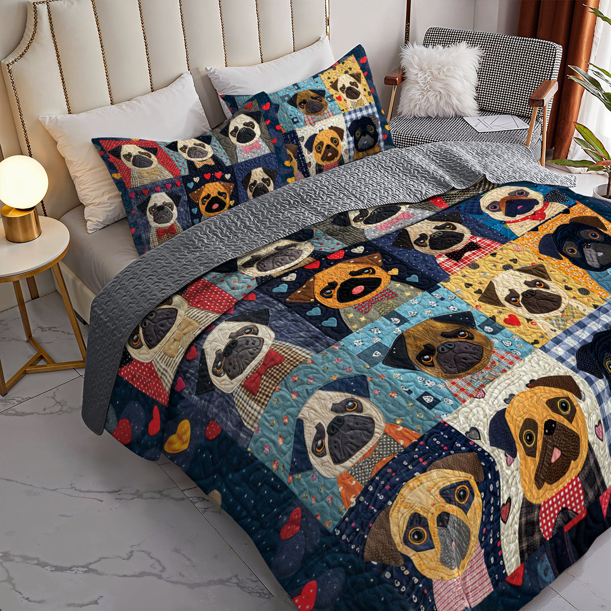 Shineful All Season Quilt 3-Piece Set Stylish Pug