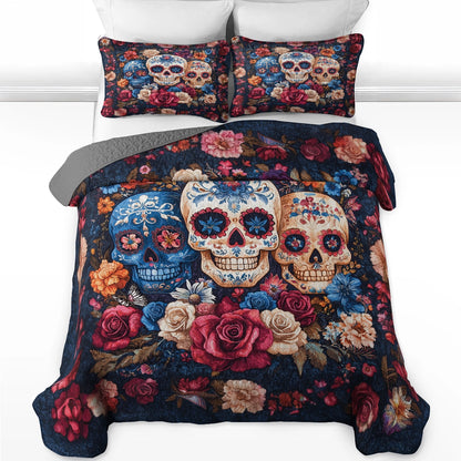 Ensemble de courtepointe toutes saisons Shineful 3 pièces - Sugar Skull Serenity 