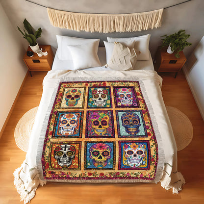 Shineful Woven Tapestry Throw Blanket Sugar Skull Fiesta