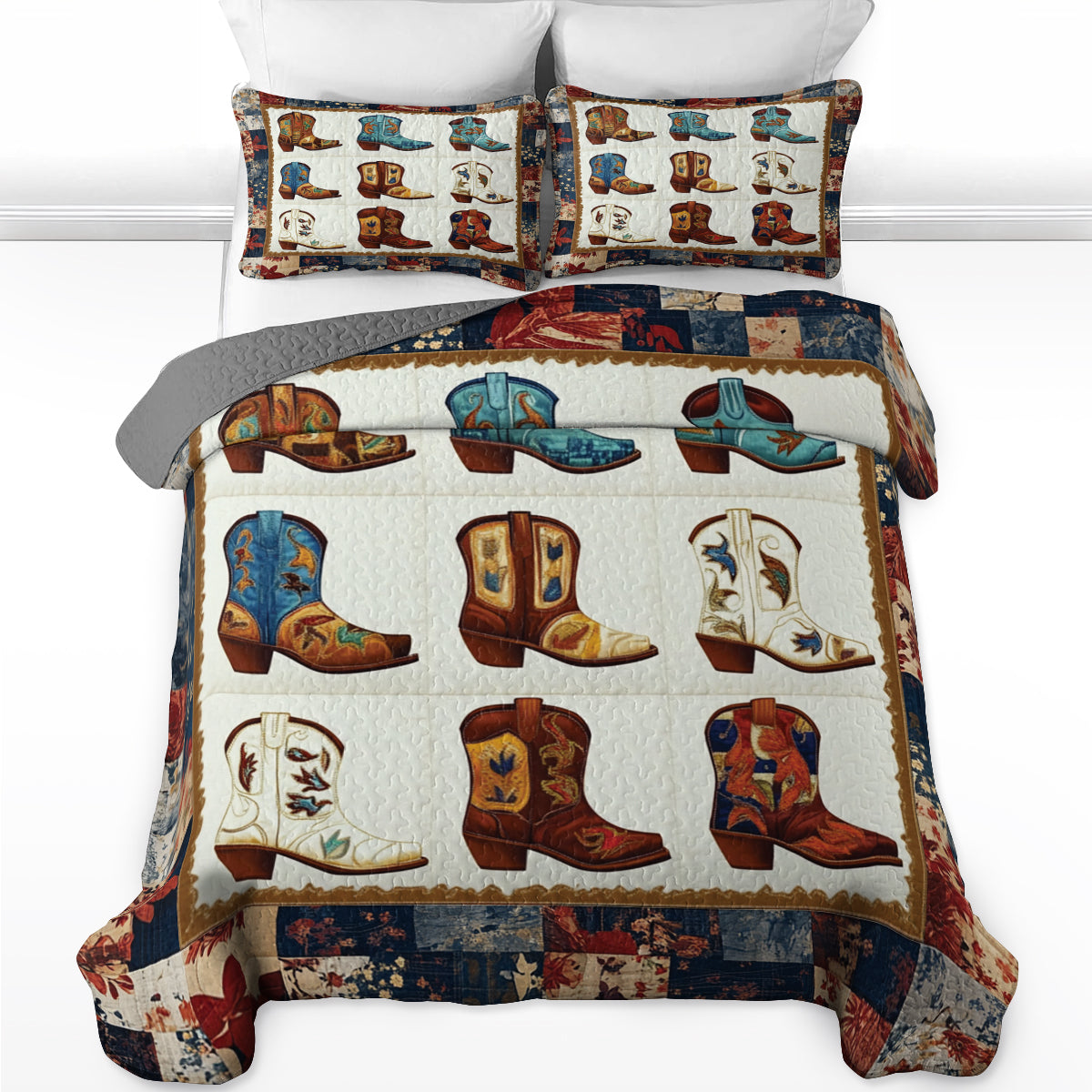 Shineful All Season Quilt 3-Piece Set Wild West Cowboy Boots