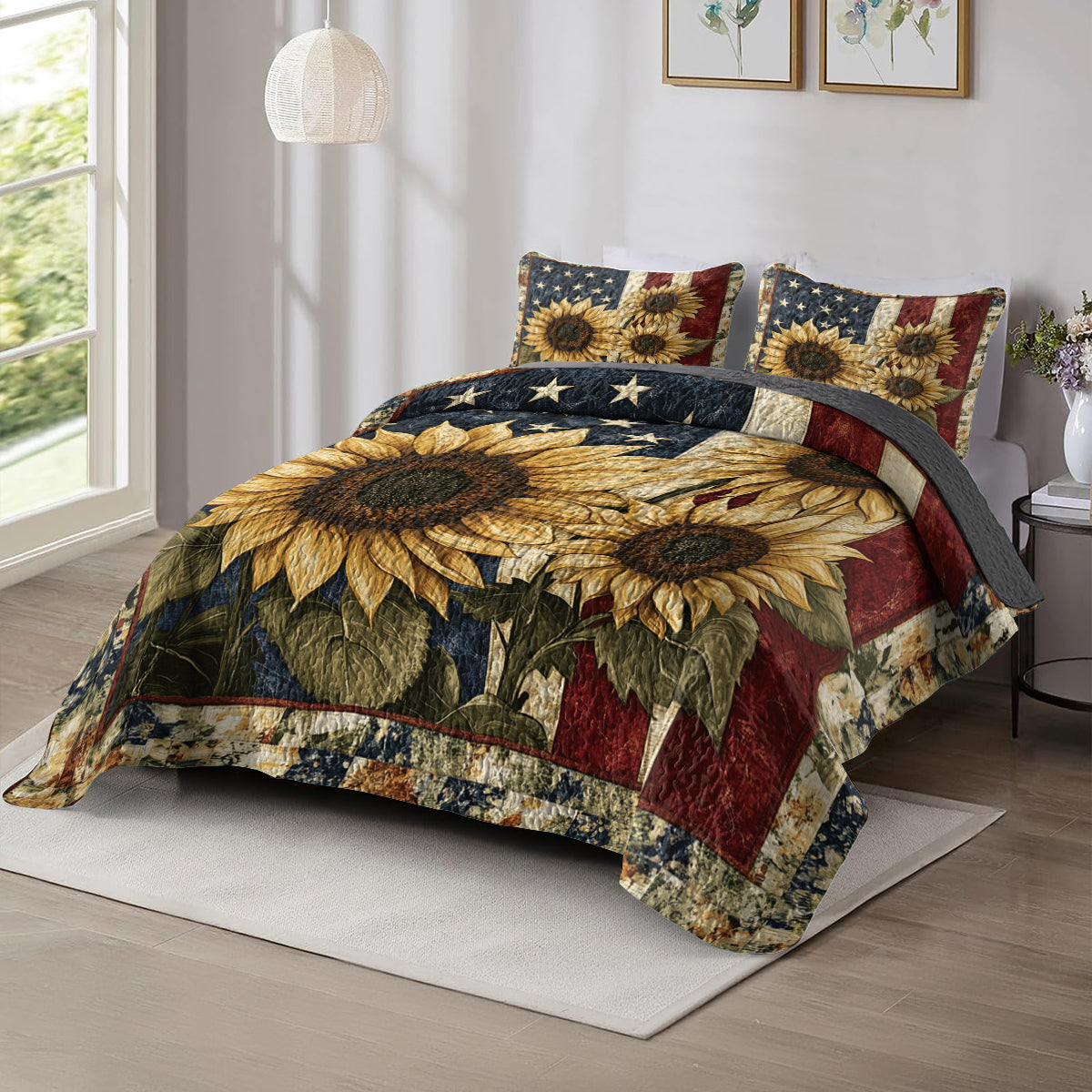 Shineful All Season Quilt 3-Piece Set American Sunflower