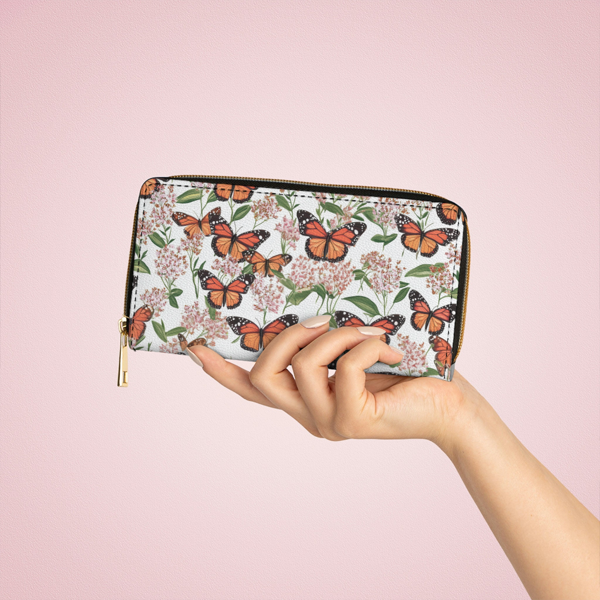 Pochette en cuir brillant avec dragonne Nature Grace