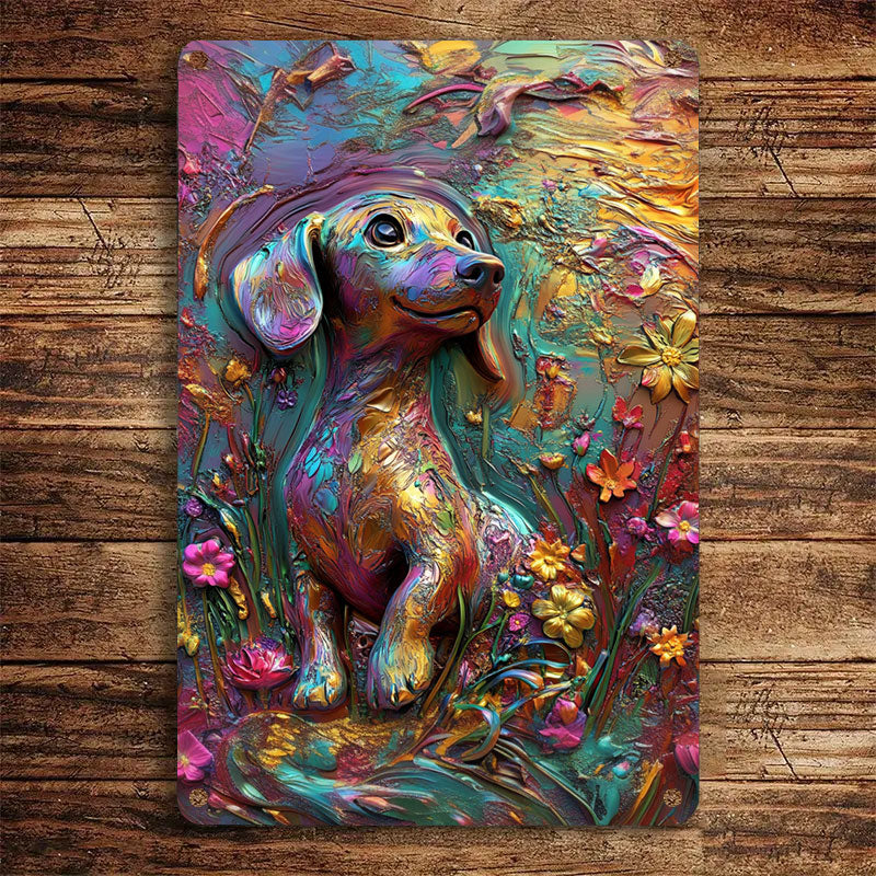 Shineful 2D Flat Print Metal Sign Colorful Dachshund